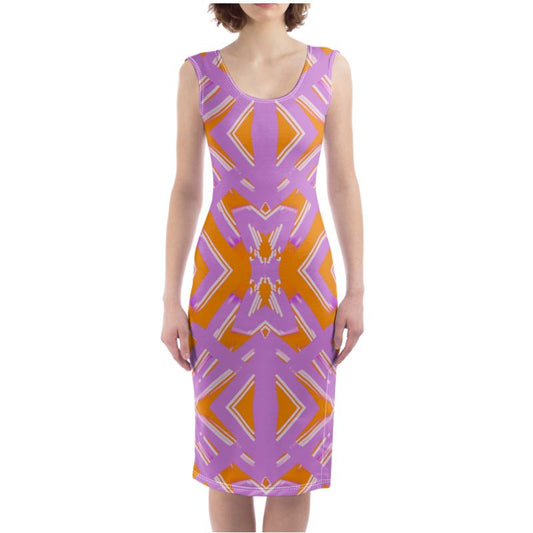 Bodycon Dress  "Unrestrained Emotions" in orange and lilac